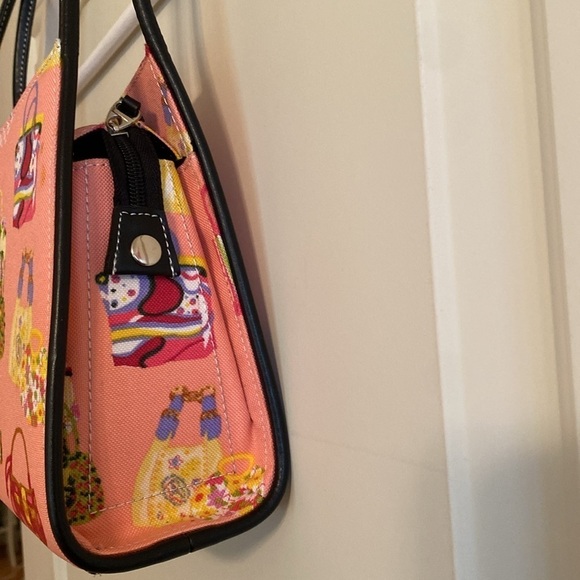 Pink handbag with novelty fun purse print black handles - Picture 4 of 11